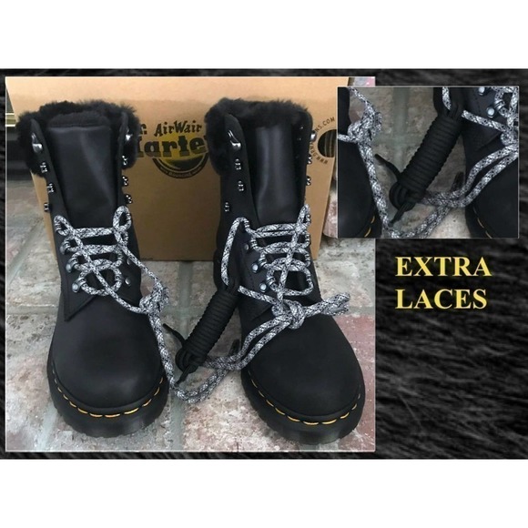 Dr. Martens 1460 Serena Leather Collar Faux Fur Lined Hiker Booties Size 11 BNIB - Picture 2 of 8